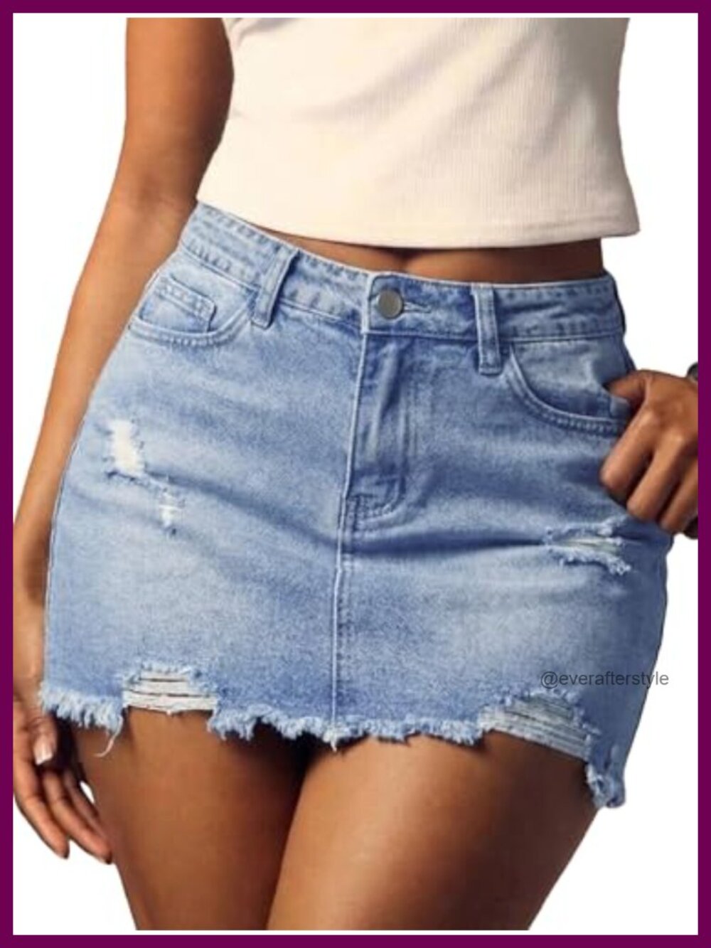 Women's Ripped Denim Mini Skirt Y2K Frayed Raw Hem Bodycon Jean Skirt